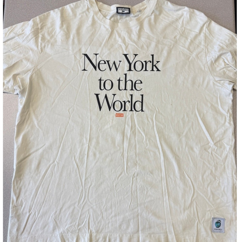 Kith New York to the World Graphic T-Shirt XXL Cream Off-White Tee Sandrift